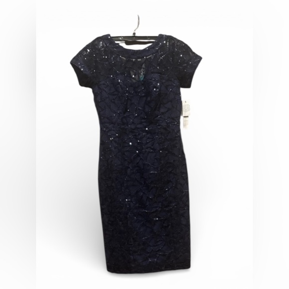 Maggy London Dresses & Skirts - Maggy London Petite 2P Navy Sequin Lace Cocktail Sheath Dress NWT